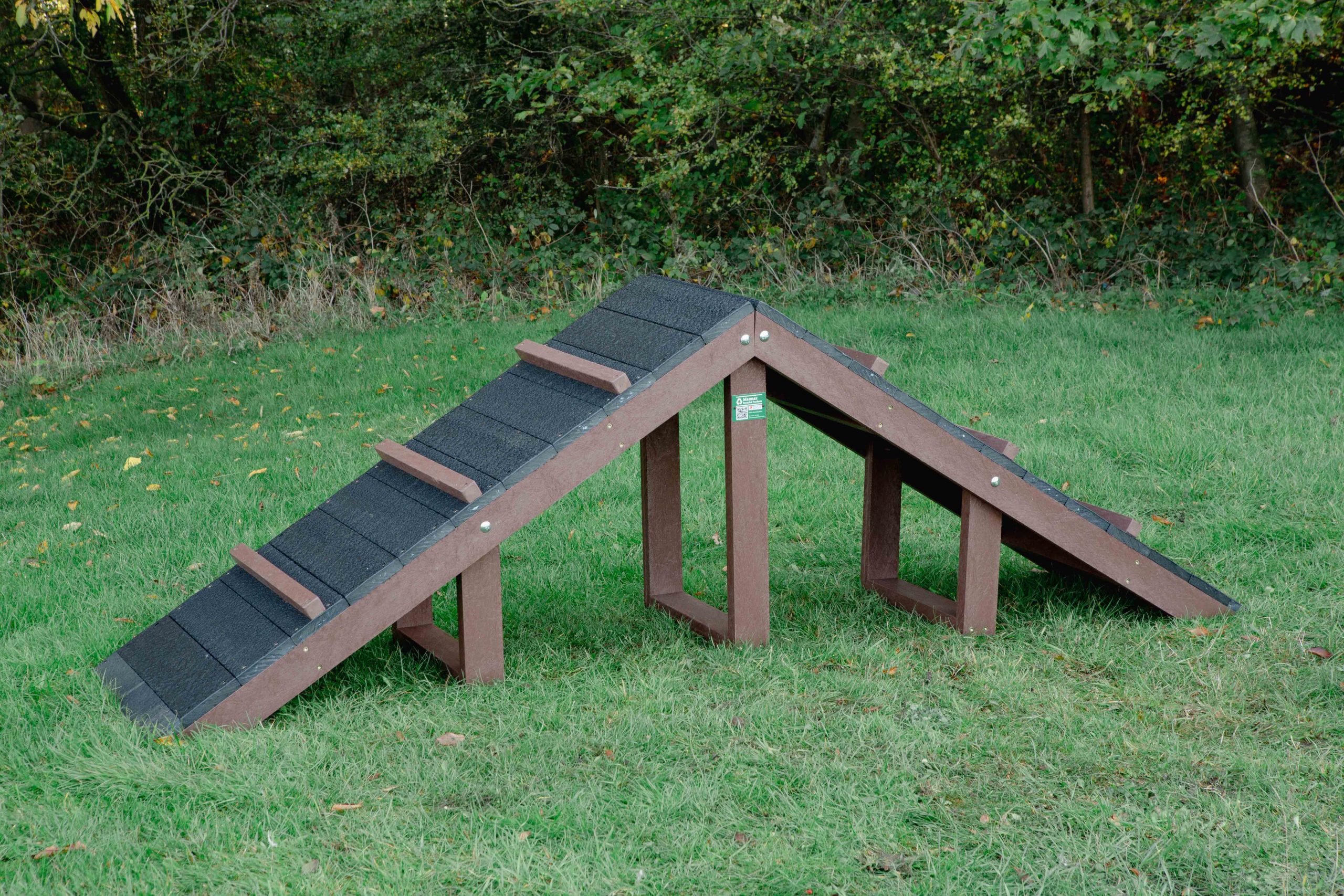 Dog Agility A Frame Ramp Brown and Black on grass