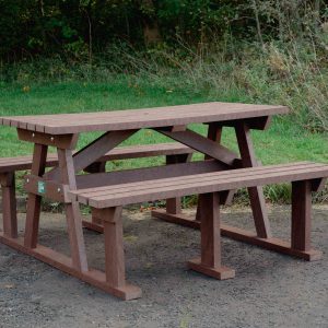 Brown Sturdy Picnic Bench on grass