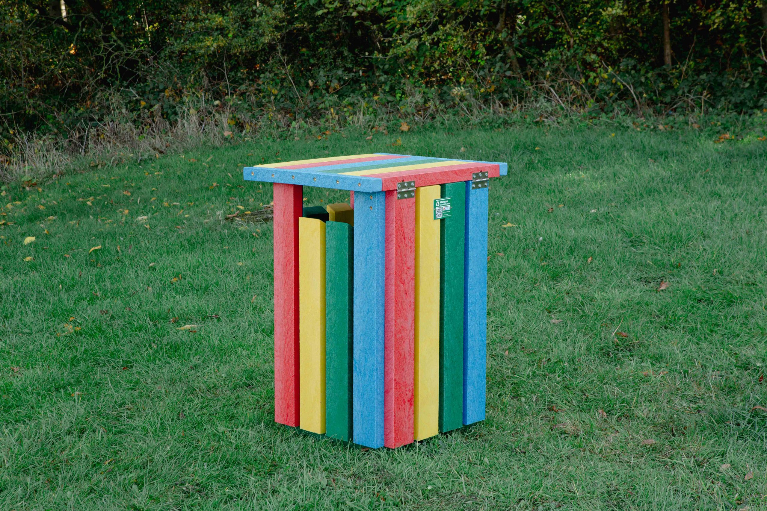 Rainbow Waste Bin on grass