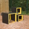 3 black and yellow Dog Agility Cubes in various sizes