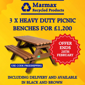 x3 Heavy Duty Picnic Benches in Black or Brown for £1200 with free delivery - Use code *FreeShipping* at checkout.